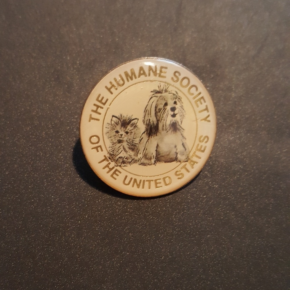 Vintage Humane Society lapel pin, puppy and kitten